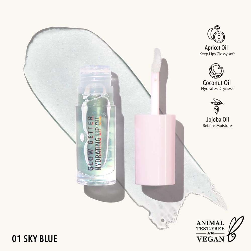 Moira- Glow Getter Hydrating Lip Oil - 01 Sky Blue - Moisturize - Clear Glitter